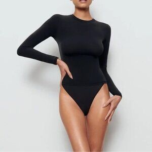 SKIMS Fits Everybody Long Sleeve Crewneck Bodysuit, ONXY size Large